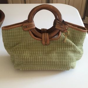 Fossil Purse Wooden Handles Green